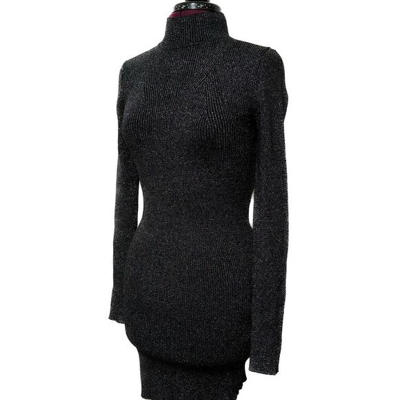STEVE MADDEN Nadina Mock Neck Sweater Dress Long Sleeve Black Metallic NWT M - Picture 4 of 9